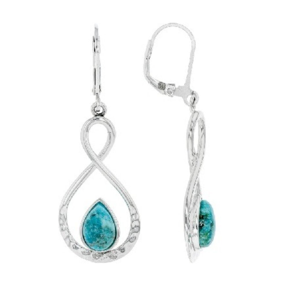 NEW - JTV Blue Kingman Turquoise Rhodium Over Silver Dangle Earrings